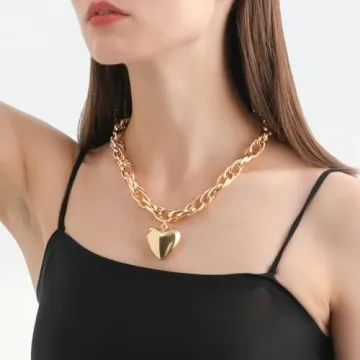 FUTIMELY Chunky Gold Heart Pendant Necklace for Women