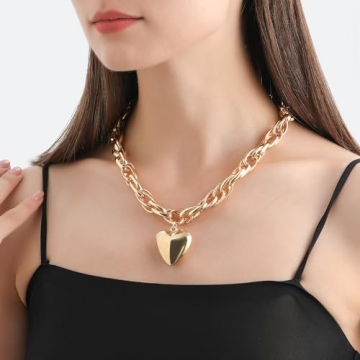 FUTIMELY Chunky Gold Heart Pendant Necklace for Women