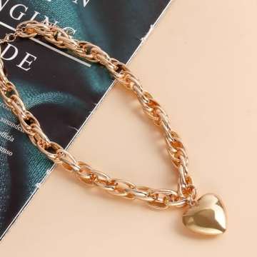 FUTIMELY Chunky Gold Heart Pendant Necklace for Women
