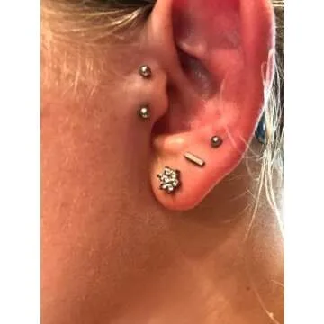 Briana Williams 6pcs Stainless Steel Silver Rook Daith Earrings Belly Lip Ring Eyebrow Studs Cartilage Tragus Cubic Zirconia Barbell Body Piercing 8mm (5/16")