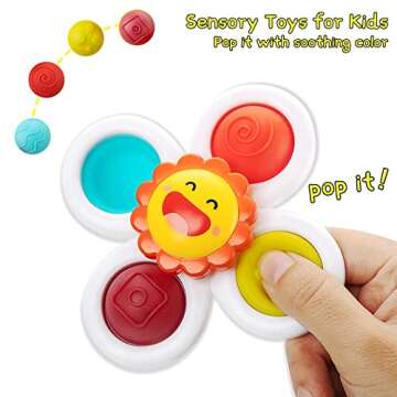 NARRIO Suction Cup Spinner Toys for 1 Year Old Boy Gifts, Spinning Top Baby Bath Toys 6-12-18 Months, 1st One Year Old Girl Christmas Birthday Gifts Travel Sensory Toys for Toddlers 1-3