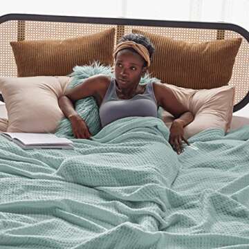 Bedsure 100% Cotton Blanket King Size for Bed - Breathable and Soft, Waffle Weave Blanket for Summer...