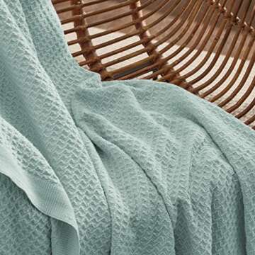 Bedsure 100% Cotton Blanket King Size for Bed - Breathable and Soft, Waffle Weave Blanket for Summer Spring, Mint, 104x90 inches