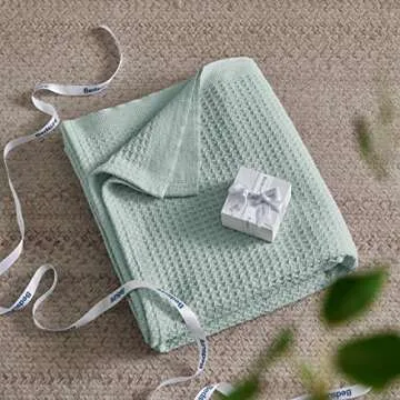 Bedsure 100% Cotton Blanket King Size for Bed - Breathable and Soft, Waffle Weave Blanket for Summer Spring, Mint, 104x90 inches