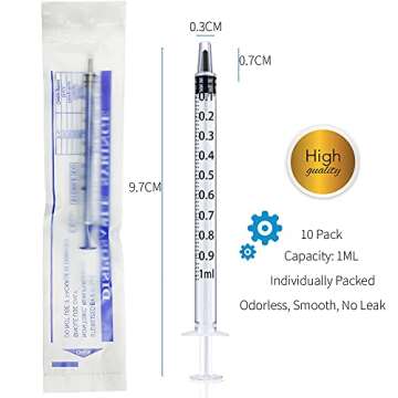 10 Pack 1ml/cc Plastic Syringe Liquid Measuring Syringe Tools Individually Sealed with Measurement for Scientific Labs, Measuring Liquids, Feeding Pets, Medical Student, Oil or Glue Applicator (1ML)