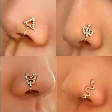 VitaCool Multi-Style Adjustable Fake Nose Rings - Non-Piercing Faux Nose Cuffs
