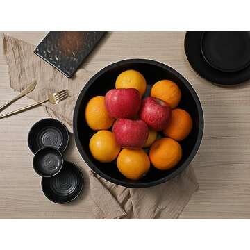 IVE Design Black Wood Fruit Bowl for Kitchen Counter, 12-inch Diameter Large Wooden Fruit Bowl, Natural Wood, Black Decorative Bowl Fruit Holder (Black)