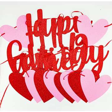 JOZON Happy Galentine's Day Banner and Hearts Banner Red Pink Glittery Galentine's Day Banner Garland Galentine's Day Decor for Valentine's Day Ladies Celebrating Party Decorations Supplies