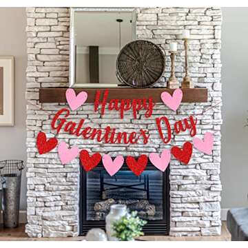 JOZON Happy Galentine's Day Banner and Hearts Banner Red Pink Glittery Galentine's Day Banner Garland Galentine's Day Decor for Valentine's Day Ladies Celebrating Party Decorations Supplies