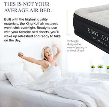 King Koil Luxury Plush Pillow Top Queen Size Air Mattress with Built-in High-Speed Pump for Home, Ca...