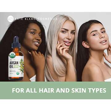 Kate Blanc Cosmetics Argan Oil for Hair, Face & Skin from Morocco. Promotes Hair Growth (4oz, USDA Certified Organic, Cold Pressed & 100% Pure, Light)
