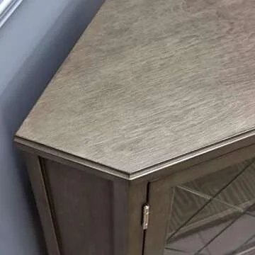 Leick Home 84388 Two Door Corner TV Stand with Open Center Storage and Metal Base for 62" TV's, Smoke Gray Wash/Pewter,Grey