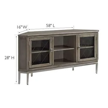 Leick Home 84388 Two Door Corner TV Stand with Open Center Storage and Metal Base for 62" TV's, Smoke Gray Wash/Pewter,Grey