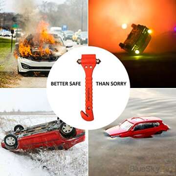 BlueSkyBos Value 2 Pack - Emergency Escape Tool Auto Car Window Glass Hammer Breaker and Seat Belt C...