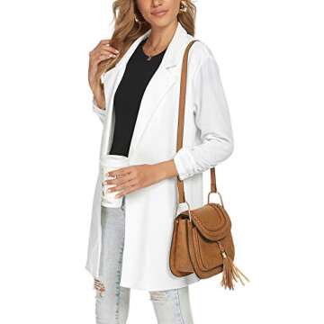Unifizz Women's 3/4 Sleeve Stretchy Open Front Lightweight Work Office Blazer Jacket with Plus Size - White, Size L
