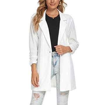 Unifizz Women's 3/4 Sleeve Stretchy Open Front Lightweight Work Office Blazer Jacket with Plus Size - White, Size L