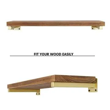 6 Pcs Gold Shelf Bracket 12 Inch Heavy Duty Brackets for Shelf Metal Wall Floating Shelving Brackets Industrial Shelf Brackets for Space Saving