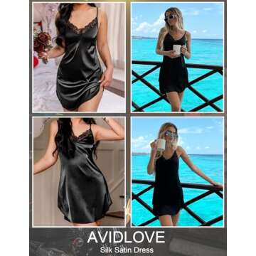 Avidlove Black Lingerie Chemise for Women - Silk Nightgown Perfect for Intimate Moments
