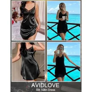 Avidlove Black Lingerie Chemise for Women - Silk Nightgown Perfect for Intimate Moments