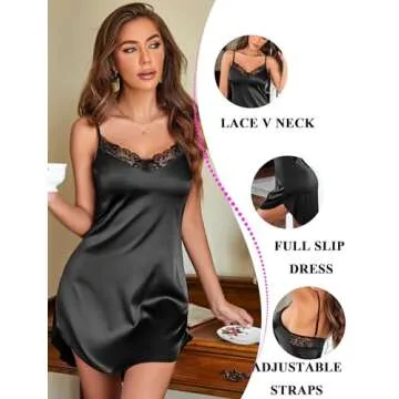 Elegant Avidlove Black Lingerie Chemise - Silk Nightgown