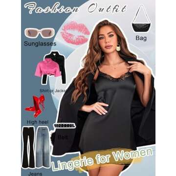 Elegant Avidlove Black Lingerie Chemise - Silk Nightgown