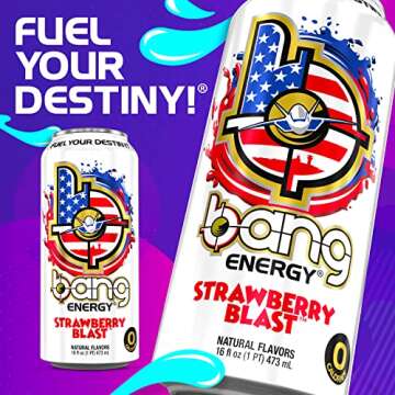 Bang Energy Strawberry Blast, Sugar-Free Energy Drink, 16 Ounce (Pack of 12)
