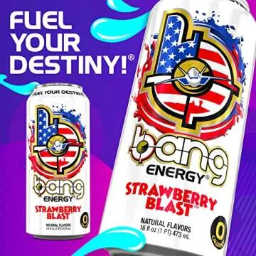 Bang Energy Strawberry Blast, Sugar-Free Energy Drink, 16 Ounce (Pack of 12)