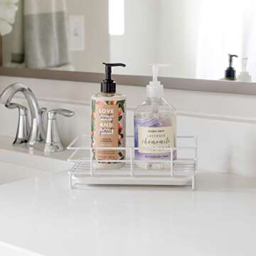 Handy Home Concepts Kitchen Sink Sponge Soap Holder For Countertop Large White Kitchen Soap Tray Sink Organizer