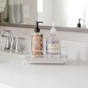 Handy Home Concepts Kitchen Sink Sponge Soap Holder For Countertop Large White Kitchen Soap Tray Sink Organizer