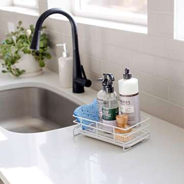 Handy Home Concepts Kitchen Sink Sponge Soap Holder For Countertop Large White Kitchen Soap Tray Sink Organizer