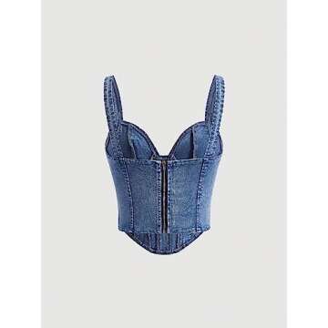 Verdusa Women's Sweetheart Neck Sleeveless Asymmetrical Denim Crop Cami Top Medium Wash M