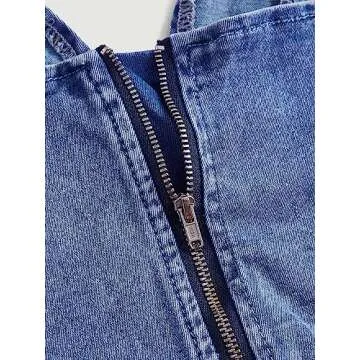 Verdusa Women's Sweetheart Neck Sleeveless Asymmetrical Denim Crop Cami Top Medium Wash M