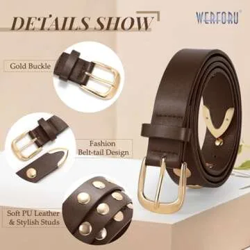 Stylish WERFORU Women Studded Leather Belt for Fashion