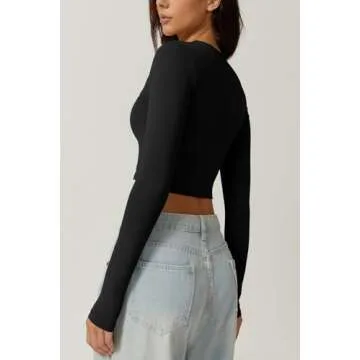 QINSEN Sexy Square Neck Long Sleeve Crop Top for Women