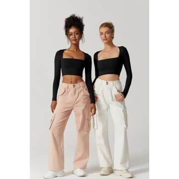 QINSEN Sexy Square Neck Long Sleeve Crop Top for Women