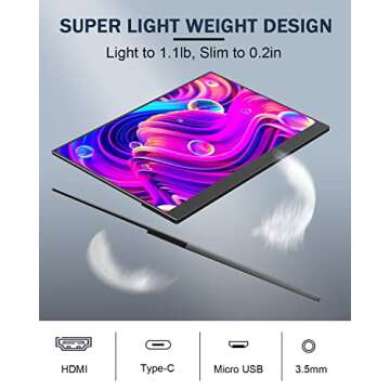 Feiasia Portable Monitor Extremely Slim&Lightweight 15.6 Inch 1080P USB-C Laptop HDMI Computer Displ...