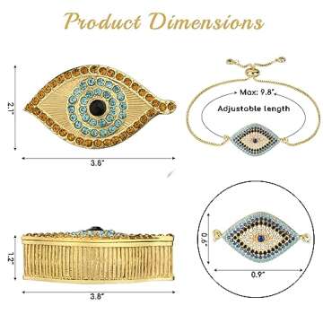 KENZY GIFTS Evil Eye Jewelry Box - Handmade Gold Keepsake Box with Magnetic Closure & Crystals - Decorative Storage for Bracelets, Necklaces, Boho Home Decor