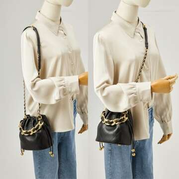 DORIS&JACKY Small Quilted Drawstring Bucket Purse Designer Crossbody Shoulder Bag For Women (1-Black...