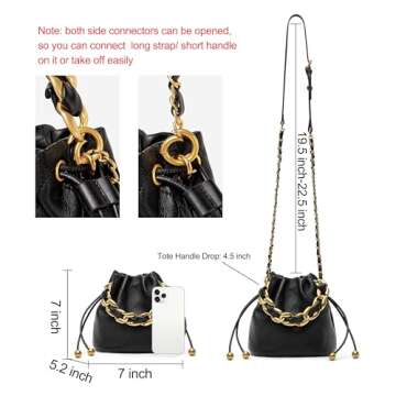 DORIS&JACKY Small Quilted Drawstring Bucket Purse Designer Crossbody Shoulder Bag For Women (1-Black)