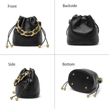 DORIS&JACKY Small Quilted Drawstring Bucket Purse Designer Crossbody Shoulder Bag For Women (1-Black)