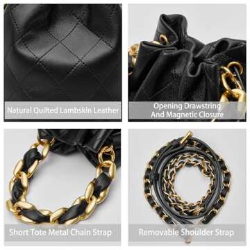 DORIS&JACKY Small Quilted Drawstring Bucket Purse Designer Crossbody Shoulder Bag For Women (1-Black)