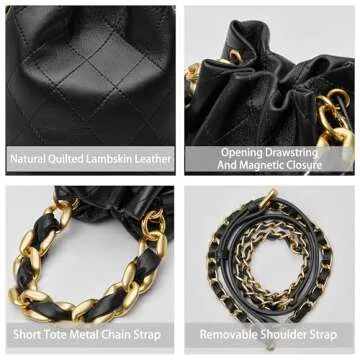 DORIS&JACKY Small Quilted Drawstring Bucket Purse Designer Crossbody Shoulder Bag For Women (1-Black)