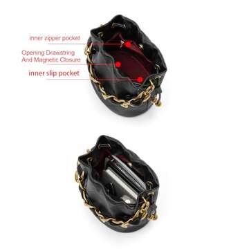 DORIS&JACKY Small Quilted Drawstring Bucket Purse Designer Crossbody Shoulder Bag For Women (1-Black)