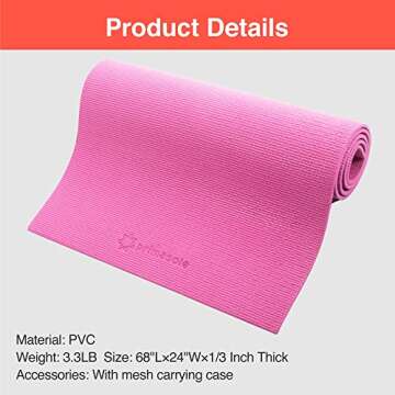 Primasole Yoga Mat with Carry Strap for Yoga Pilates Fitness and Floor Workout at Home and Gym Non-slip 9 colors