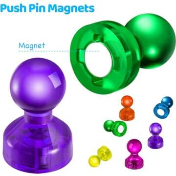 HongyiTime 60 PCS Colorful Strong Magnetic Push Pin Magnets, Office Classroom Magnets, 6 Assorted Co...