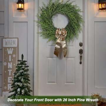Artgar 26 Inch Pine Wreath - Christmas Wreaths for Front Door - Real Touch Pine Wreath - Large Artificial Green Pine Wreaths for Walls Windows Porches Farmhouse Indoor Outdoor Home Decor (Green)
