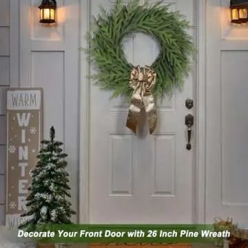 Artgar 26 Inch Pine Wreath - Christmas Wreaths for Front Door - Real Touch Pine Wreath - Large Artificial Green Pine Wreaths for Walls Windows Porches Farmhouse Indoor Outdoor Home Decor (Green)
