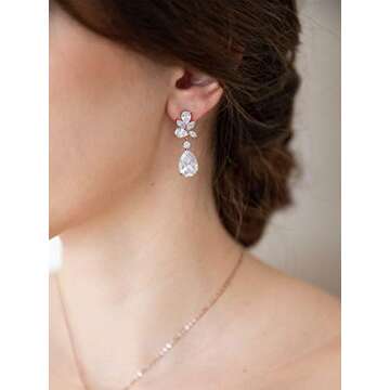 SWEETV Elegant Bridal Rose Gold Earrings for Women