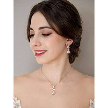 SWEETV Elegant Bridal Rose Gold Earrings for Women