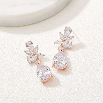 SWEETV Elegant Bridal Rose Gold Earrings for Women